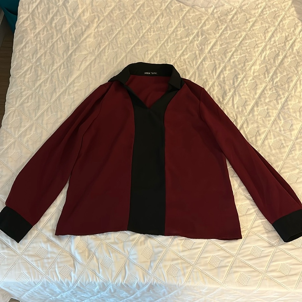 Burgundy and black blouse
